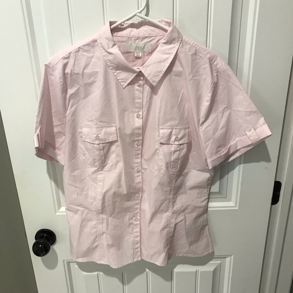 Zara Pink Short-Sleeve Button-Down Shirt